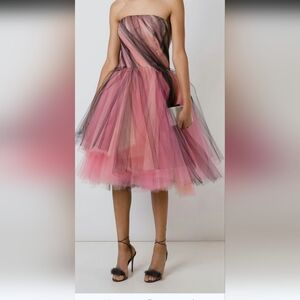 Oscar De La Renta  Strapless Pink and Black Tulle Dress Size 8